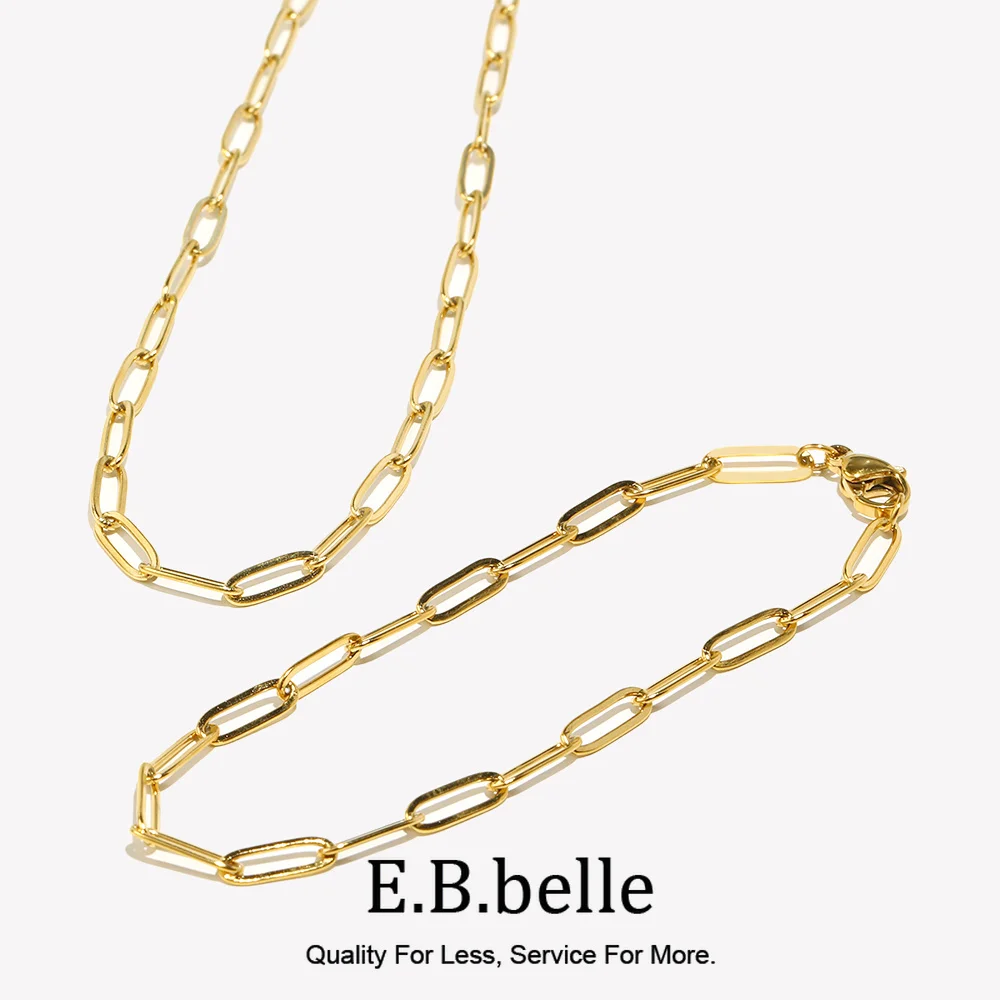 E.B.belle 18K pozłacane odważny spinacz do papieru łańcuszek oświadczenie naszyjnik minimalizm Link Chain naszyjniki dla kobiet łańcuszki damskie