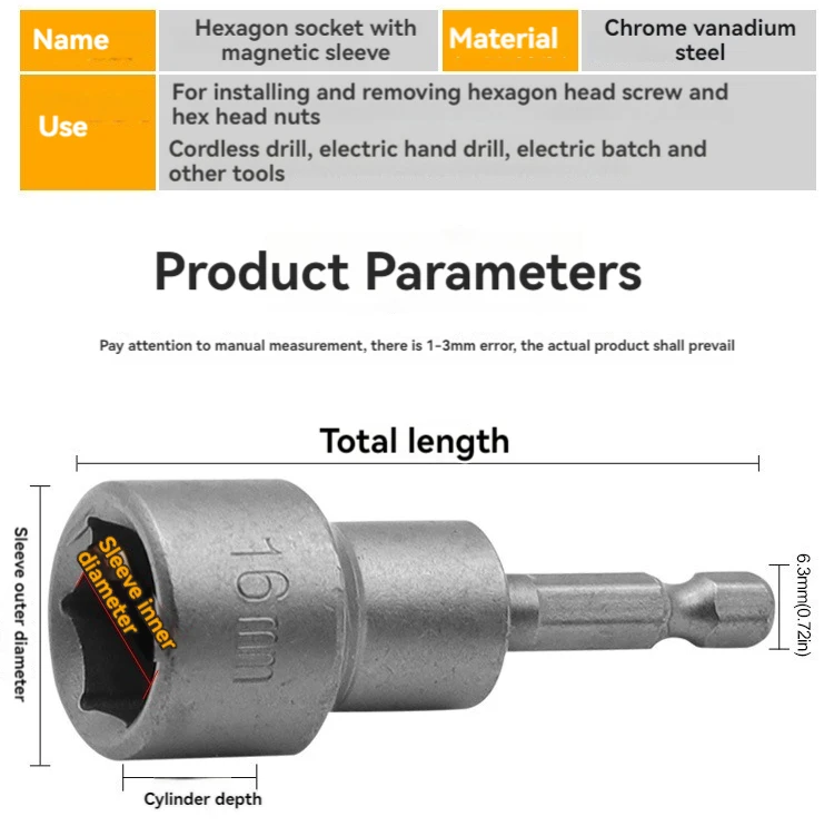 1/4 Zoll Sechskant-Magnet-Steckschlüssel-Bits 6-19mm Sechskant-Mutternschlüssel für Elektrobohrer, Schraubendreher, Schlagschrauber, Reparaturwerkzeuge – Detail 9