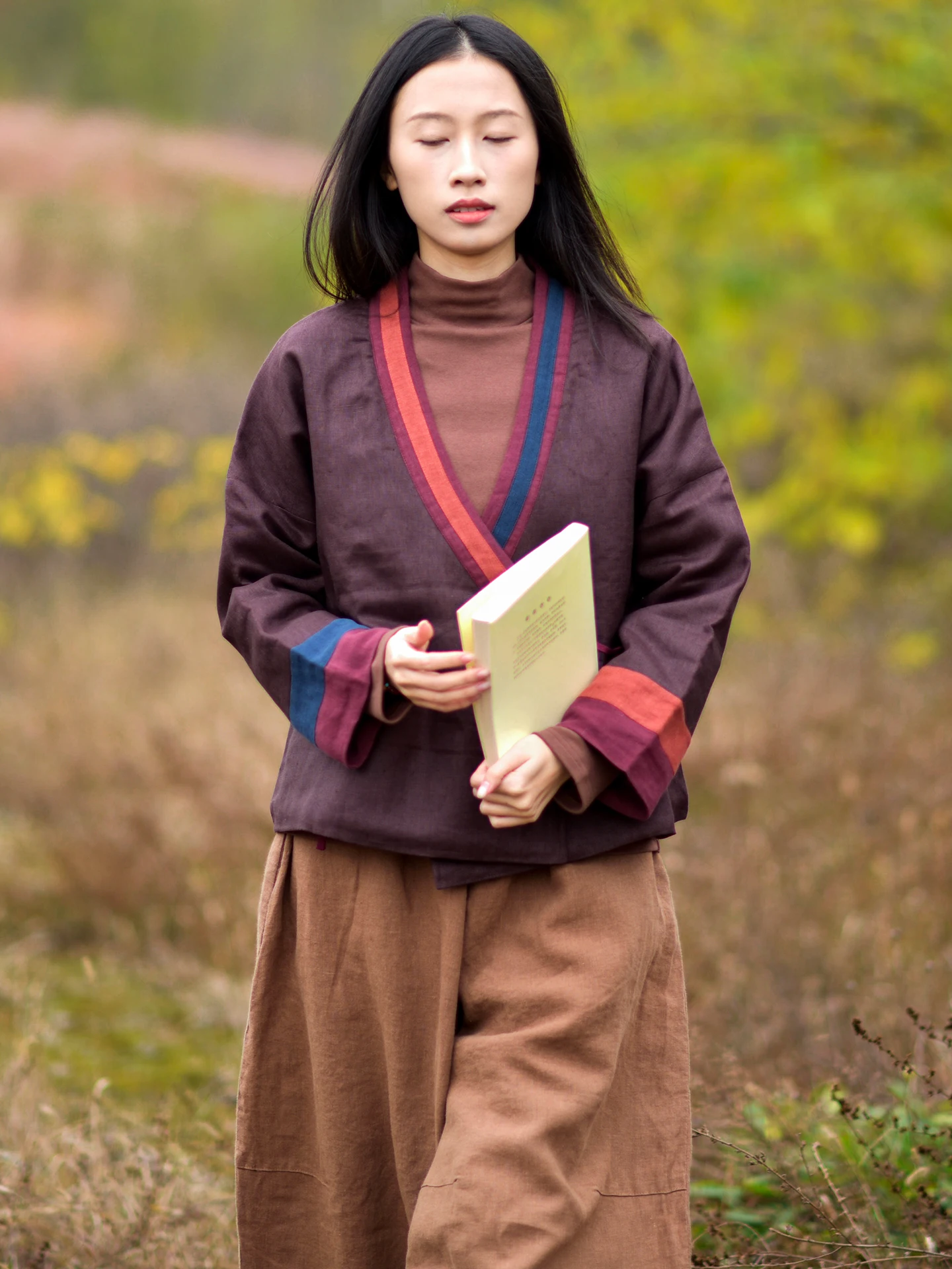 

Ретро-жакет из чистого льна и хлопка с поясом, осенне-зимняя новинка, женская модная традиционная китайская одежда Ханьфу