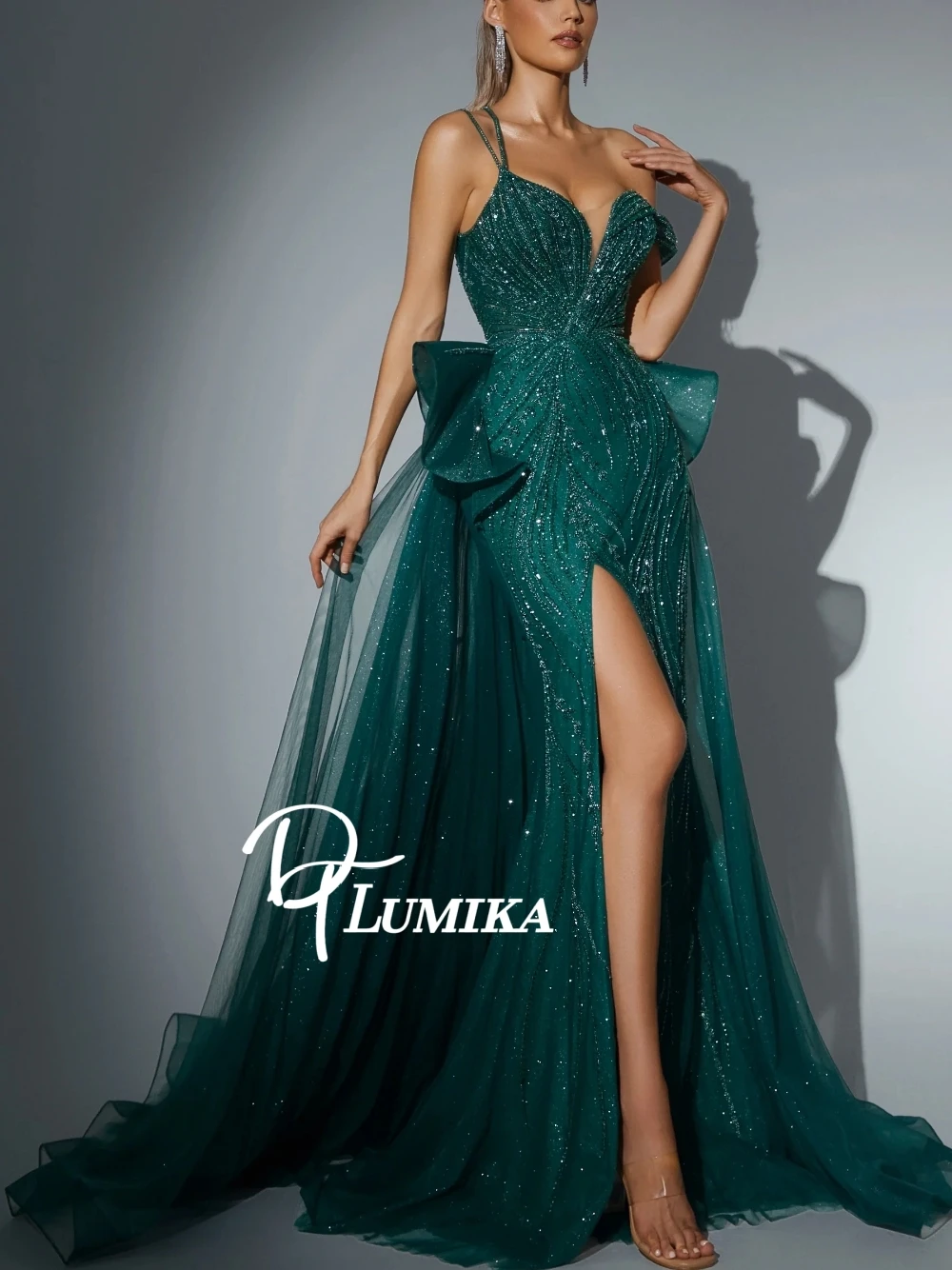 

Emerald Green 2 in 1 Evening Dress Sparkling Mermaid Off Shoulder Beaded Prom Gown Gothic Delicate Customized Cocktail Wear