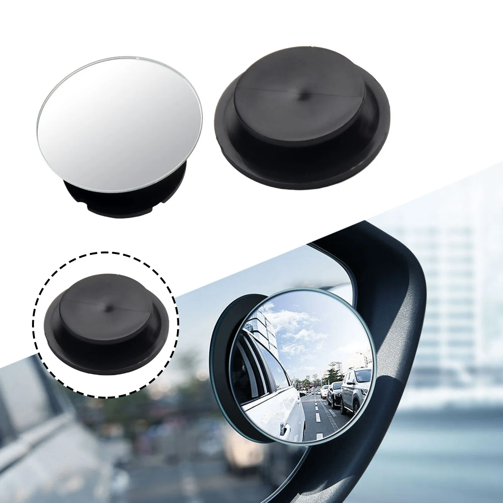 2Pcs Auto Rearview Auxiliary Mirror Convex Mirror with Wide Angle Lens and ABS Shell Suction Cup for Blind Spot Detection