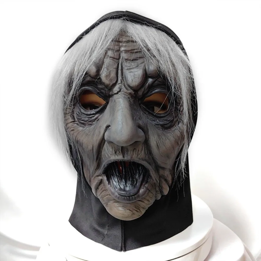 

Black Tongue Halloween Ghost Witch Mask Dress Up Latex White-haired Witch Mask Non-toxic Realistic Party Cosplay Props Carnival