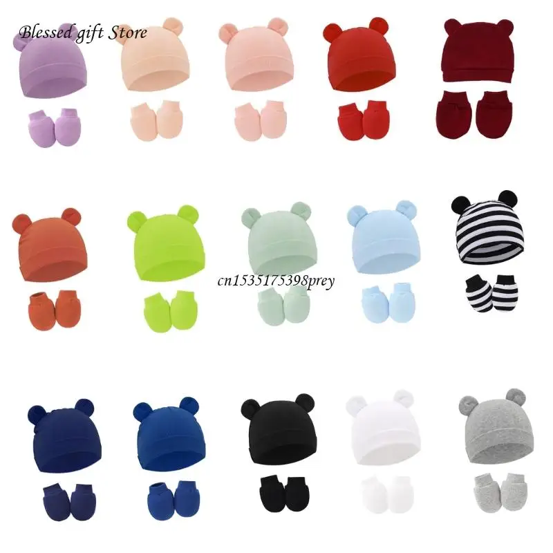 Newborn Baby Beanie Hat and Gloves Baby Girl Beanie Spring Summer Autumn Winter Hats for 0-6 Months Infant Cotton Hat