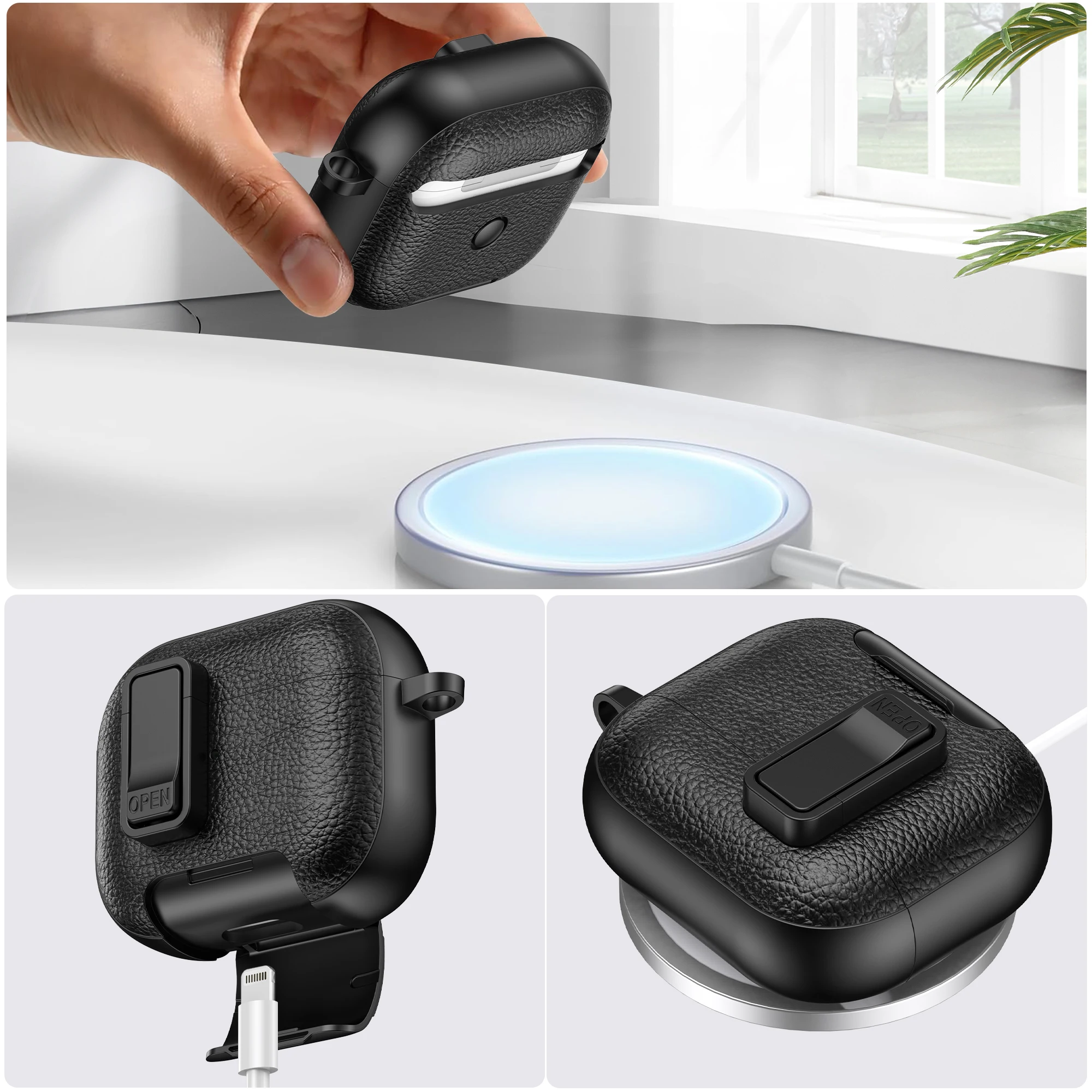 حافظة جلدية لأجهزة AirPods 4 3 2 1 Pro 2 غطاء سماعة بلوتوث لاسلكية حافظات واقية مضادة للضياع أكياس سماعة الرأس