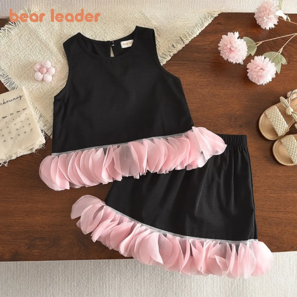 

Корейская версия Bear Leader: модный комплект для девочек на день рождения — топ без рукавов с цветными блоками + короткая юбка, милый детский набор