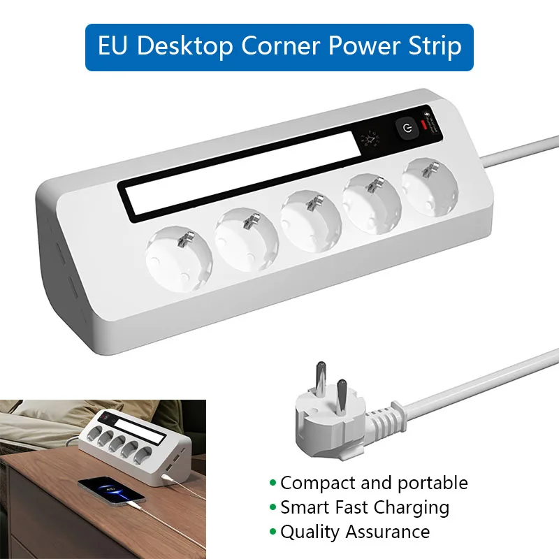 

Настольный угловой удлинитель с сенсорным ночником, портами AC+USB+Type-C, регулируемой яркостью и тремя уровнями яркости