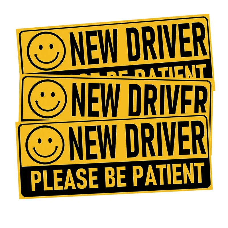 3PCS New Driver Sticker,Please Be Patient Decal with Smile,Safety Sign for Car Vehicle Bumper