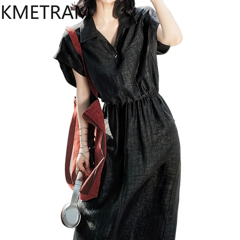 

Шелковое платье-миди KMETRAM из 100% тутового шелка для женщин, повседневное, с воротником поло, коллекция 2026 года, летняя женская одежда