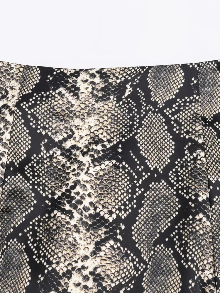 European and American style autumn new fashion trend women's clothing animal print mid-waist textured midi skirt