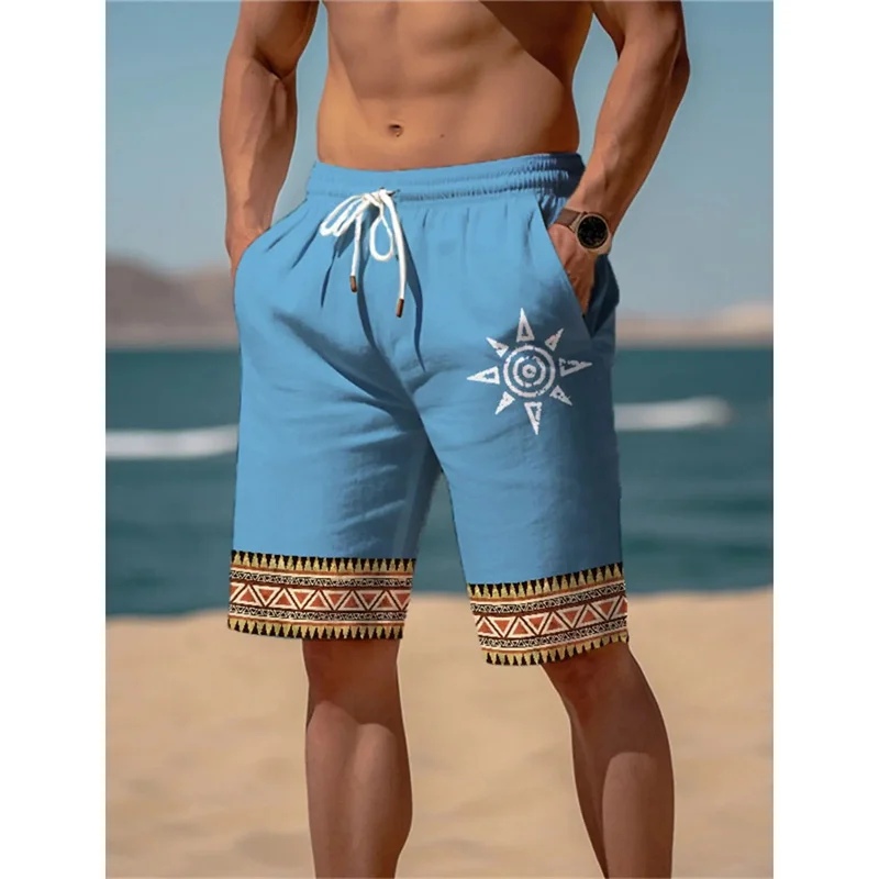 Swirl Marks Pattern Swim Trunks For Men Ethnic 3D Print Short Pants Summer Casual Breathable Fitness Street Loose Beach Shorts