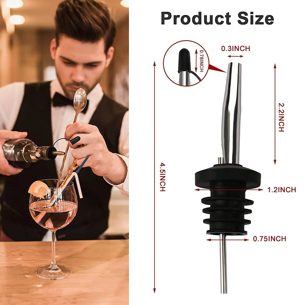 48Pack Liquor Pourers, Stainless Steel Bottle Pourers Tapered Spout, with Siamese Rubber Dust Caps, 3/4Inch Bottle Mouth
