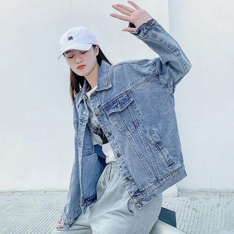 Vintage Denim Jacket Women Single Breasted Lapel Loose Cowboy Jacket 2023 Spring Autumn New Fashion Indie Aesthetic Outwear Bf
