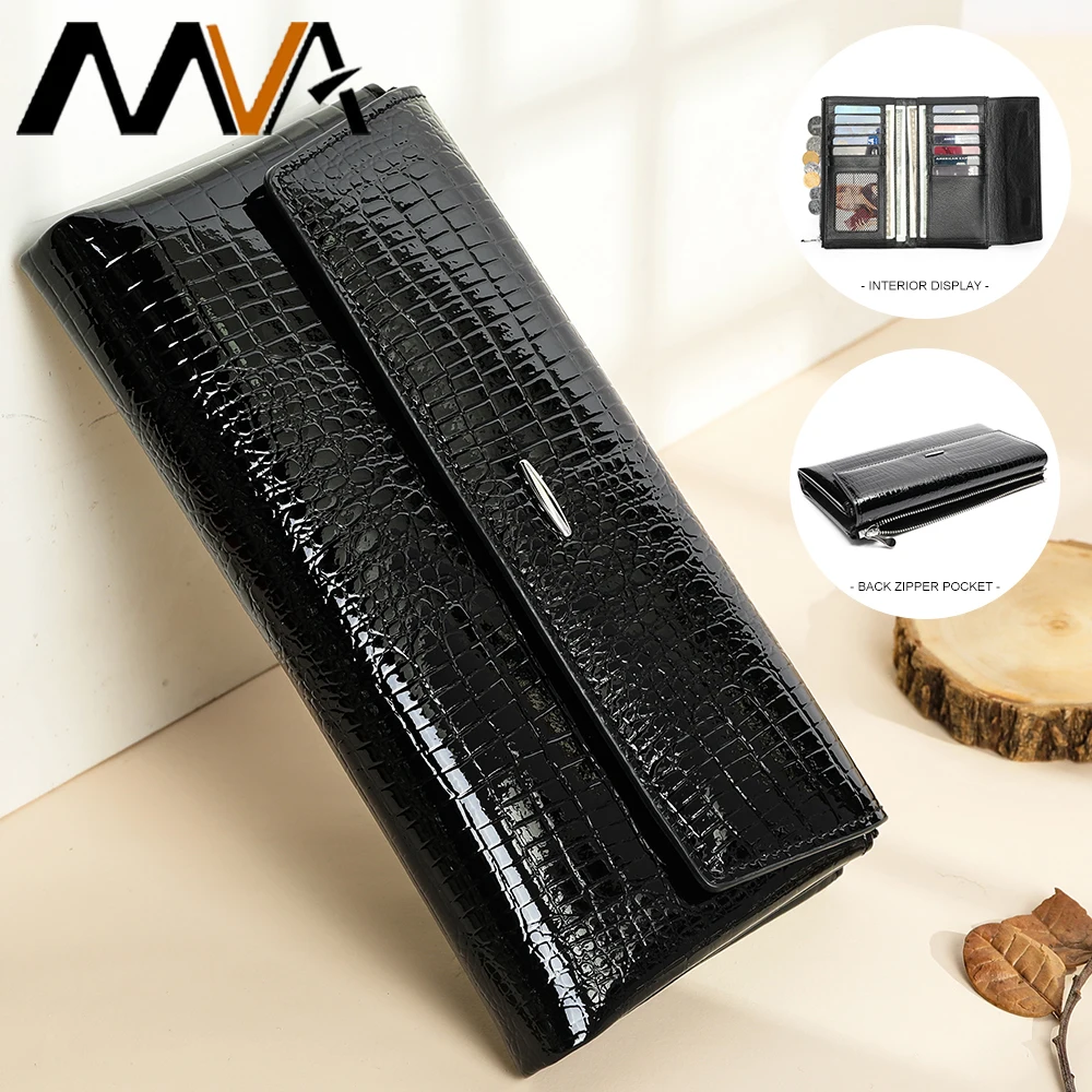 MVA Women Magnetic Hasp Wallet Genuine Leather Coin Purse Ladies Long Wallets Fashion Female Purse Card Hold Money Bag New Style