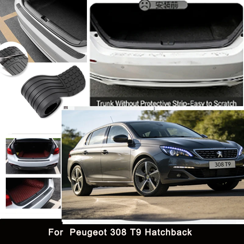 

For Peugeot 308 T9 Hatchback Rear Trunk Guard Plate Sticker Car Rear Bumper Trim Anti-Kicked Scratch Protector Sticker Strip