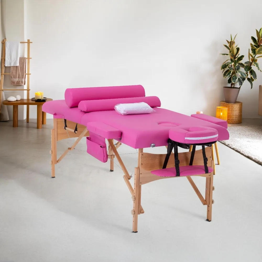 

Portable massage table, 28 inch wide, height adjustable Spa bed, tattoo bed, eyelash bed, pink