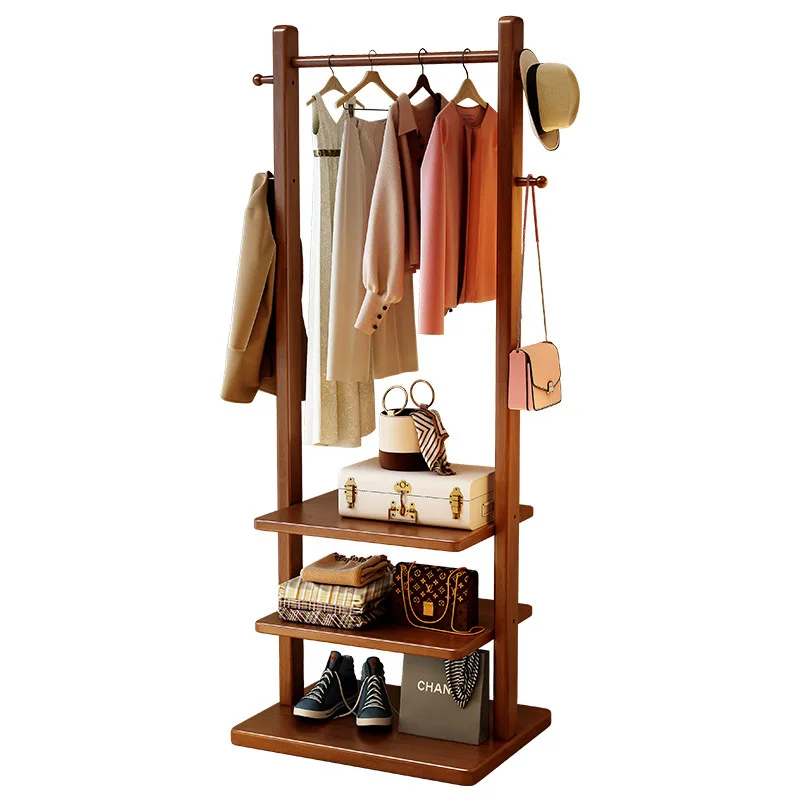 

Floor-to-ceiling hanger Solid wood coat Bedroom clothes storage rack Entry door Small apartment space-saving multi-layer rack