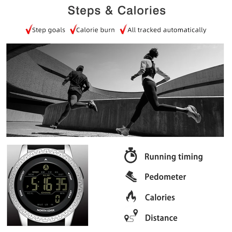 NORTH EDGE APOLLO мужские умные часы женские спортивные часы двойное время бег шагомер обратный отсчет водонепроницаемые 50 м цифровые часы для пар