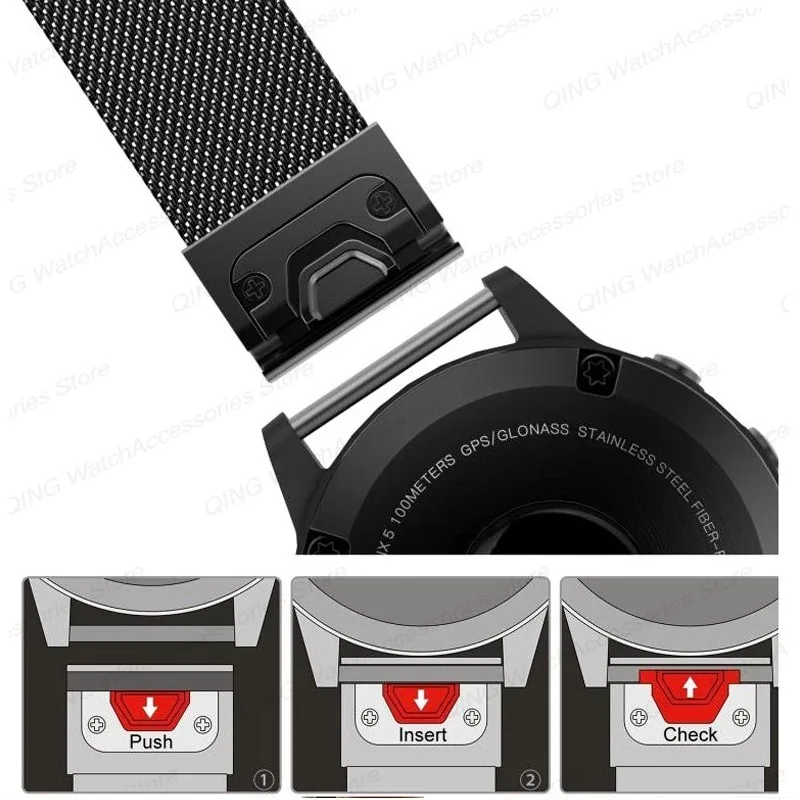 2PCS Watch Band Adapter for Garmin Fenix 6X 5X Fenix 5 5S Fenix 3 Quick-Fit Metal Watch Strap Connector Black Silver Accessories