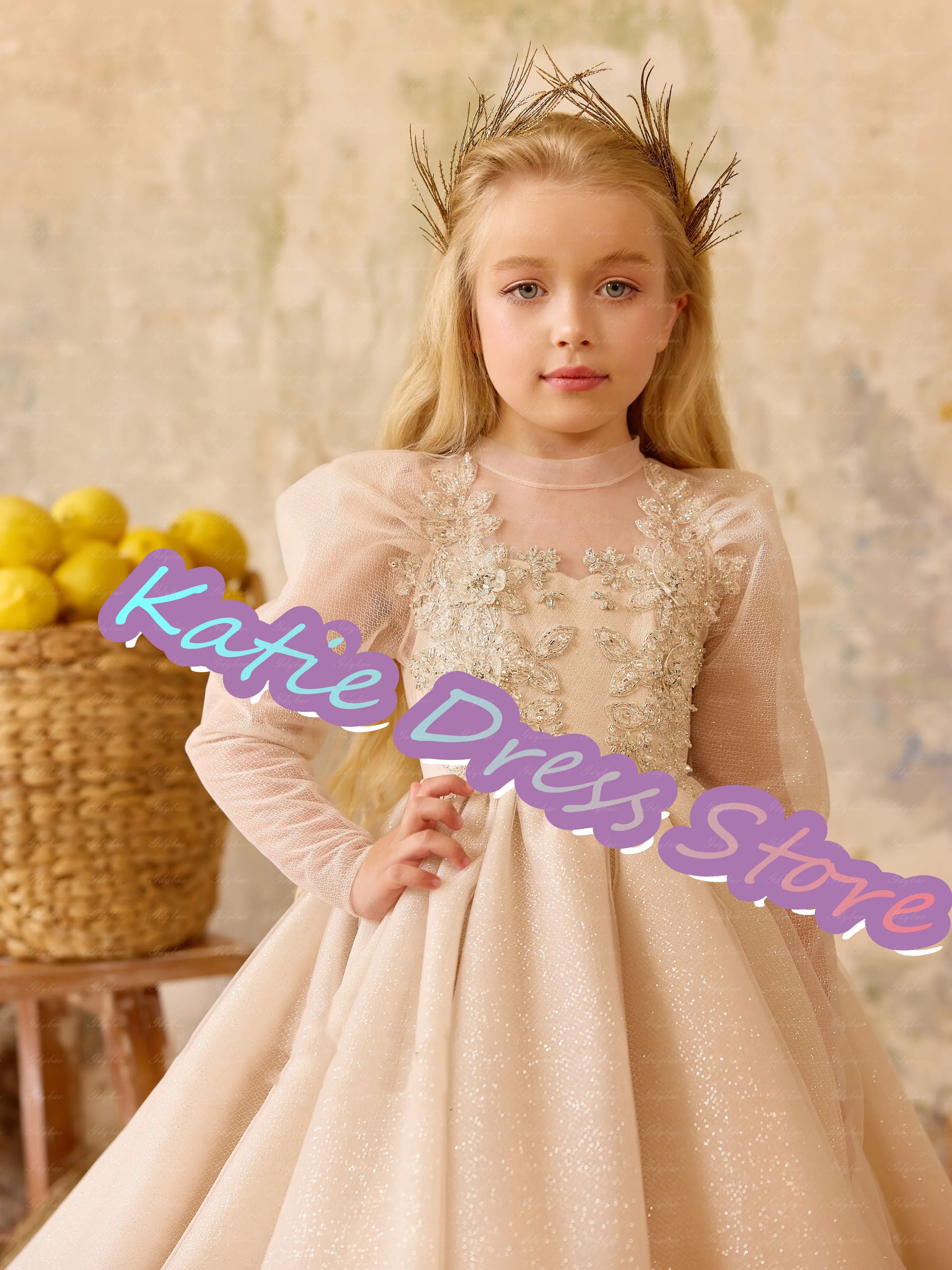 Robe à fleurs élégante personnalisée pour filles, pour mariage, en Tulle, avec des appliques bouffantes avec nœud, robe de princesse pour fête d'anniversaire pour enfants, première Communion