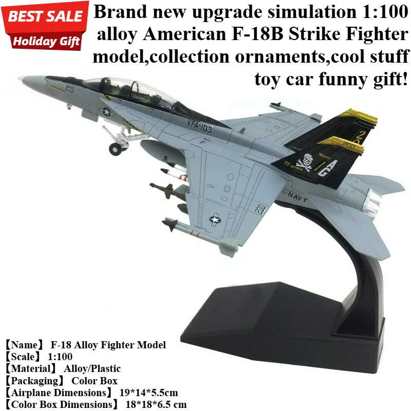 

Коллекционная модель самолета F-18B (американский истребитель) в масштабе 1:100, из сплава, забавный подарок, игрушка для детей, украшение для коллекции