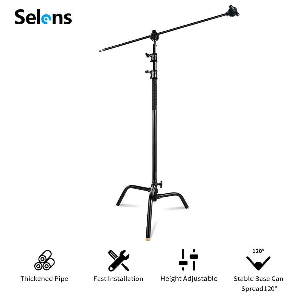 Selens Stainless Steel C-Stand  Light Stand Tripod With Boom Arm Magic Leg Photography For Spot Light,Softbox,Photo Studio