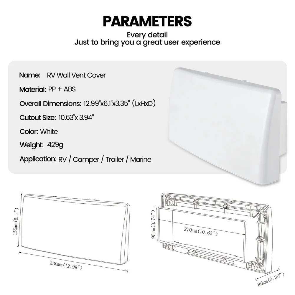 RV Vent Cover Shell Designed for Direct Replacement on Existing Sidewall Vent Assemblies Without Modification Required