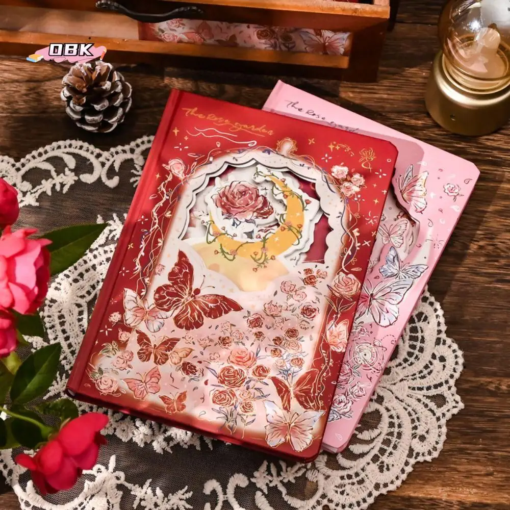 

Rose Style Exquisite Diary Notebook Alien Hollow Out Multi Layer Retro Rose Notebook Color Pages Gift Stickers
