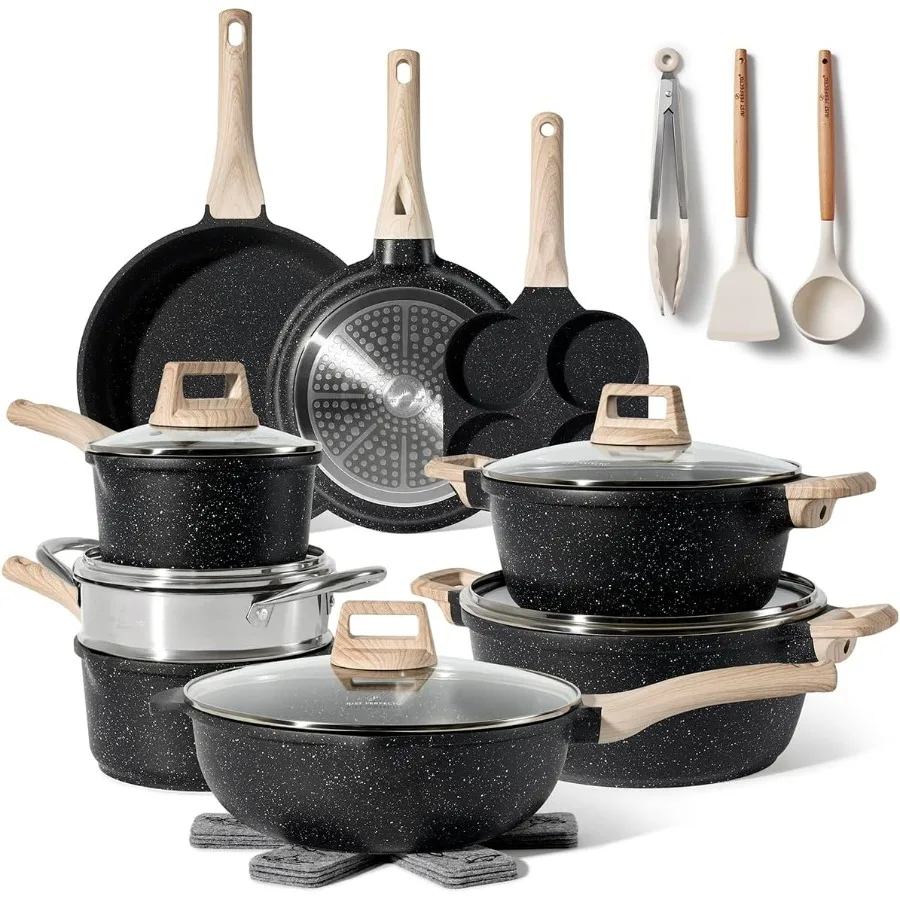 Kitchen Pots and Pans Set with Lids Non Stick - Induction Pots Set - Pots & Pans Set without PTFE and PFOA - Cookware Pot Set In