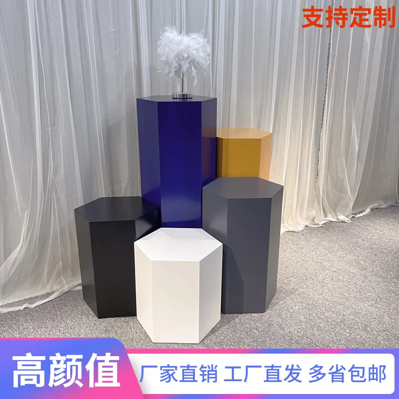 Wood matte paint hexagonal booth display stand exhibition hall special display cabinet water table model base platform