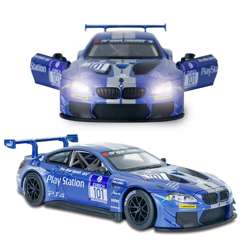 1:24 BMW M6 GT3 racing alloy model children\'s toy car die-casting and toy car sound and light pull back boy gift collection F122