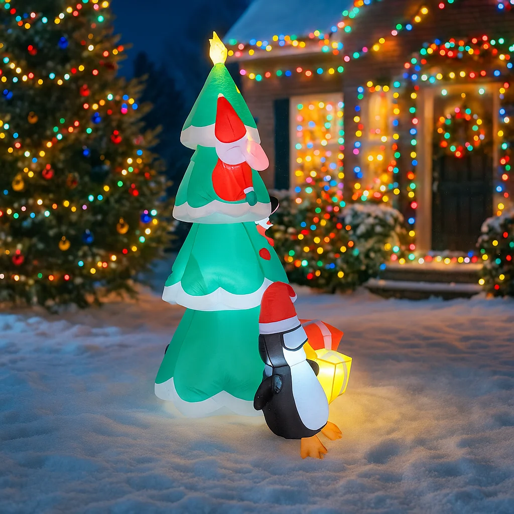6.8FT Christmas Decorations Inflatable Christmas Tree Snowman Penguin Gift Box Toys Home Yard Ornaments with LED Pary Decor Toy