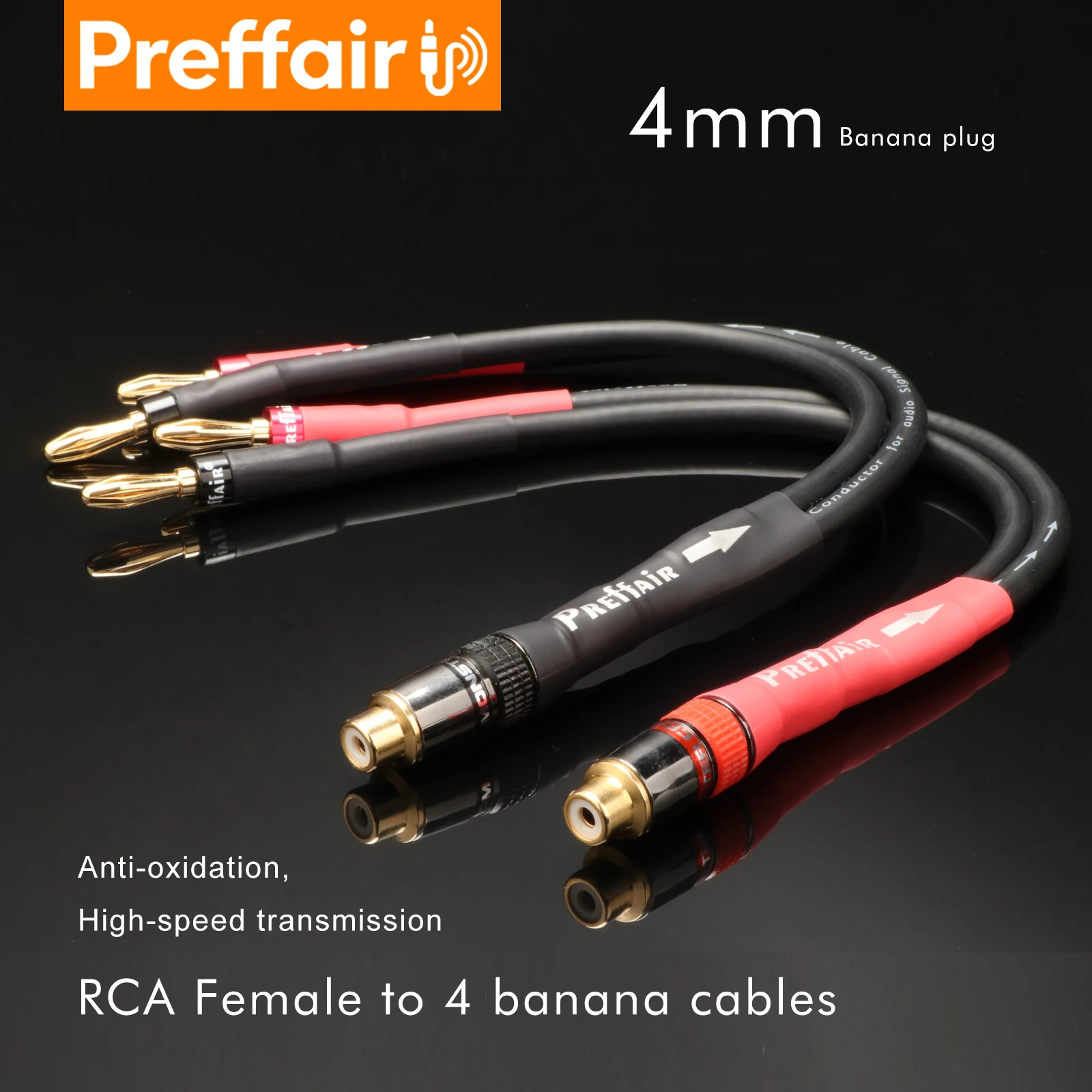 Preffair 15cm Premium HiFi Audio Cord RCA Female to Dual Banana Plug Amplifier Speaker Jumper Cable
