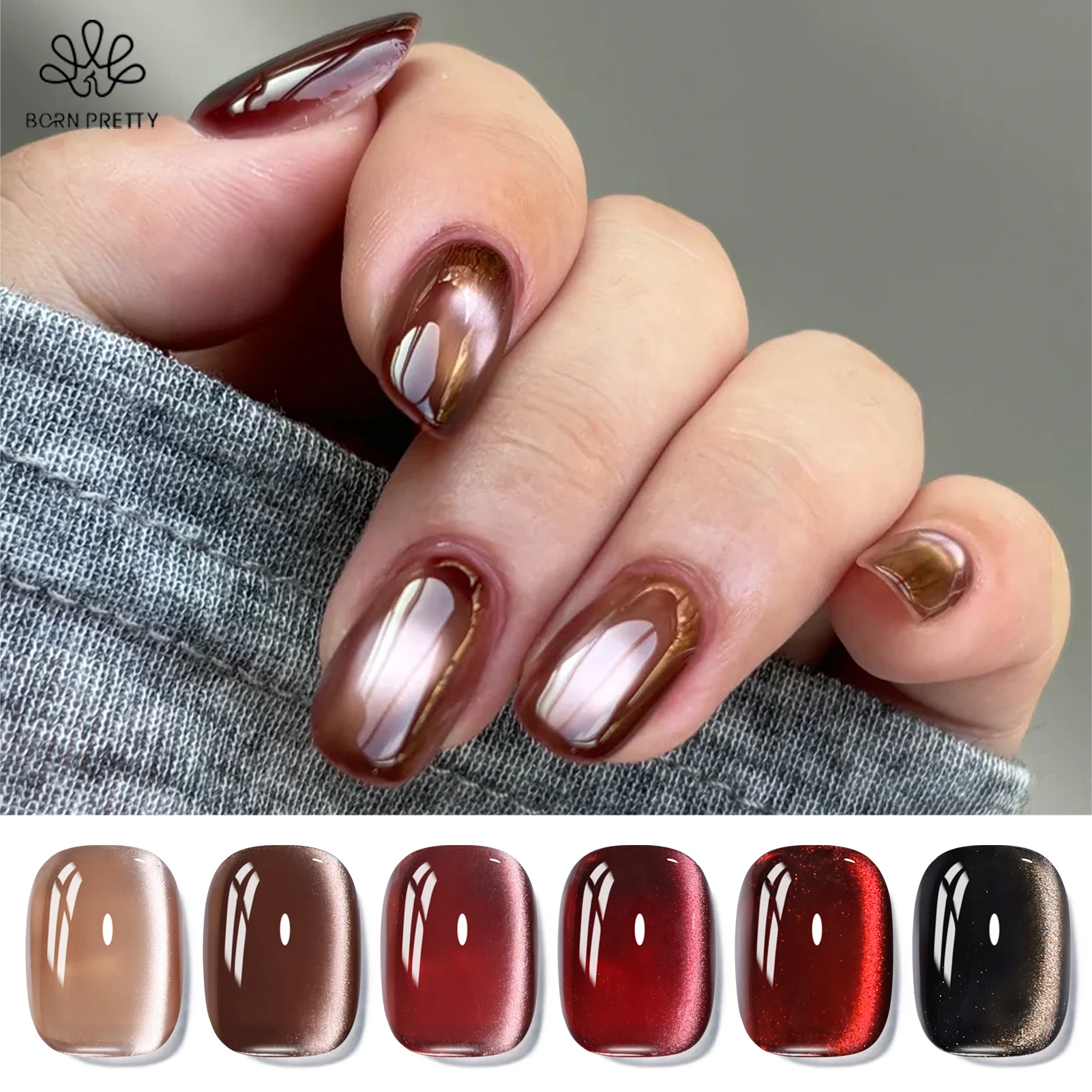 BORN PRETTY HEMAフリー クリスマス グラスビーズ キャットマグネティック ジェルネイルポリッシュセット 6本入り クリスマスグリッター 長持ち マニキュア