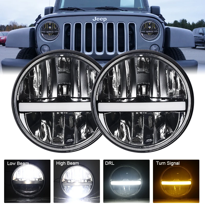 

7 inch LED Daytime Running Light DOT Approved 6000K Hi/Lo Beam with Angel Eye LED Round Headlight for Jeep Wrangler JK TJ LJ