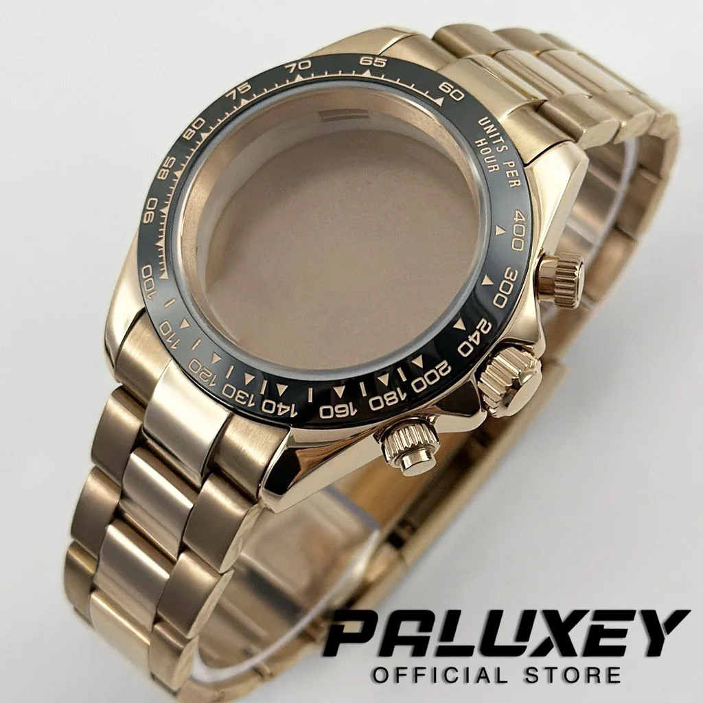 

Мужские часы Rose Gold 40 мм VK63 Oyster с корпусом, украшенным цветными бриллиантами, подходят для механизма Daytona VK63 VK64, циферблат 29 мм