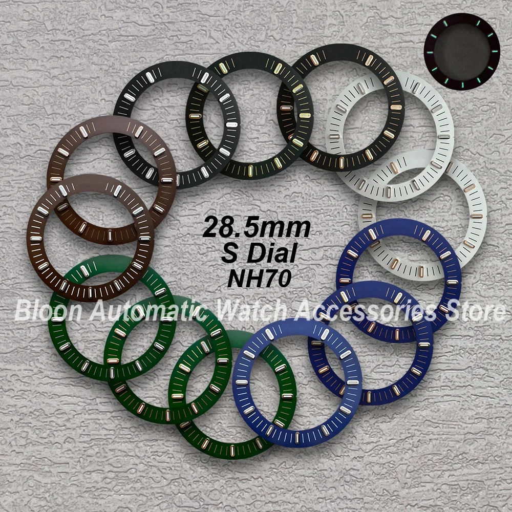 28.5mm Hollow Out S Dial Suitable For NH70 Movement Green Luminous High-Quality Watch Modification Accessories