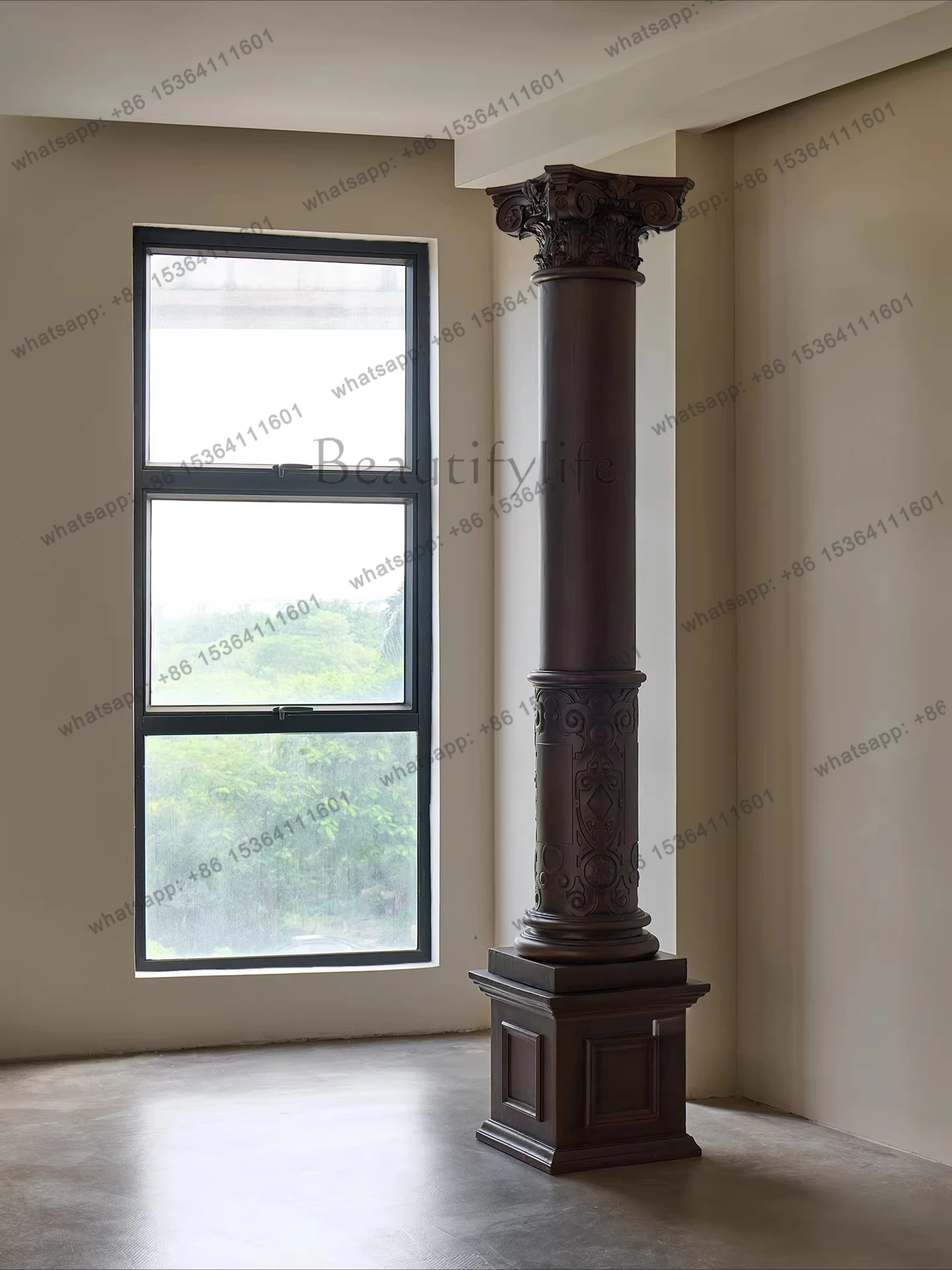 South East Asia Vintage Decorative Column Tooling Large Flat Layer Art Roman Column Imitation Wood Old