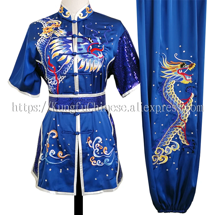 NEW Chinese Wushu uniform Kungfu clothes Martial arts suit changquan outfit Embroidered dragon for man woman girl boy kids