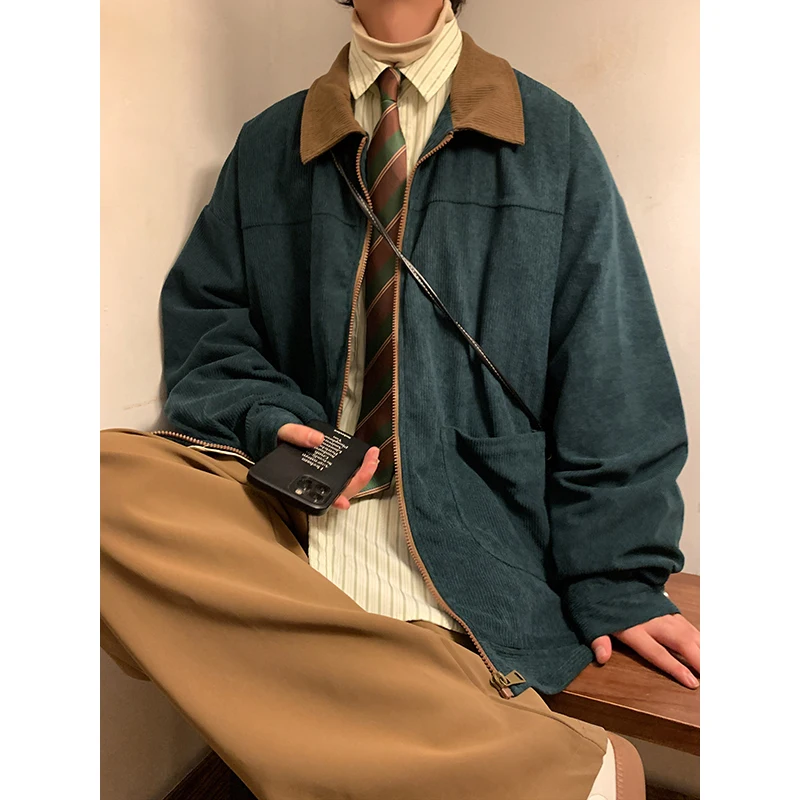 Retro Jacket 2025 Autumn Men Corduroy Bomber Jacket Loose Oversized Patchwork Casual Jacket Male Clothing Loose Hip Hop Tops 5xl