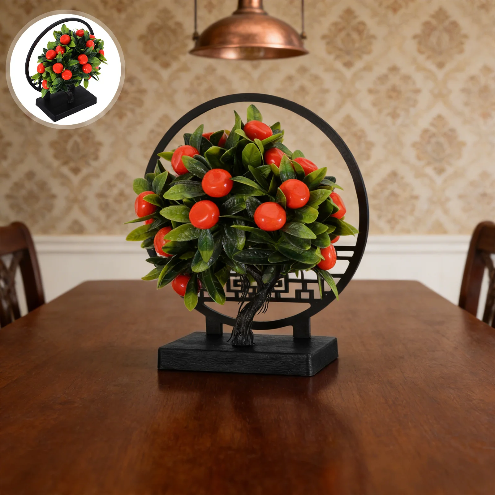 

Artificial Orange Bonsai Small Potted Plant Realistic Lightweight Maintenance- Ornament Indoor Outdoor Home Office