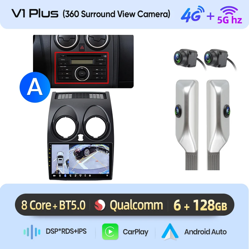 Junsun 9 inch Android 15 autoradio voor Nissan Qashqai J10 2006-2013 draadloos voor Apple CarPlay Auto IPS scherm stereo multimediaspeler automotive slimme intelligente systemen 2 Din autoradio head - afbeelding 1