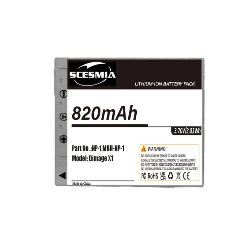 

820mAh Battery NP-1, NP-1H, MBH-NP-1 for MINOLTA Dimage X1,--820mAh / 3.03Wh--Li-ion--3.70V