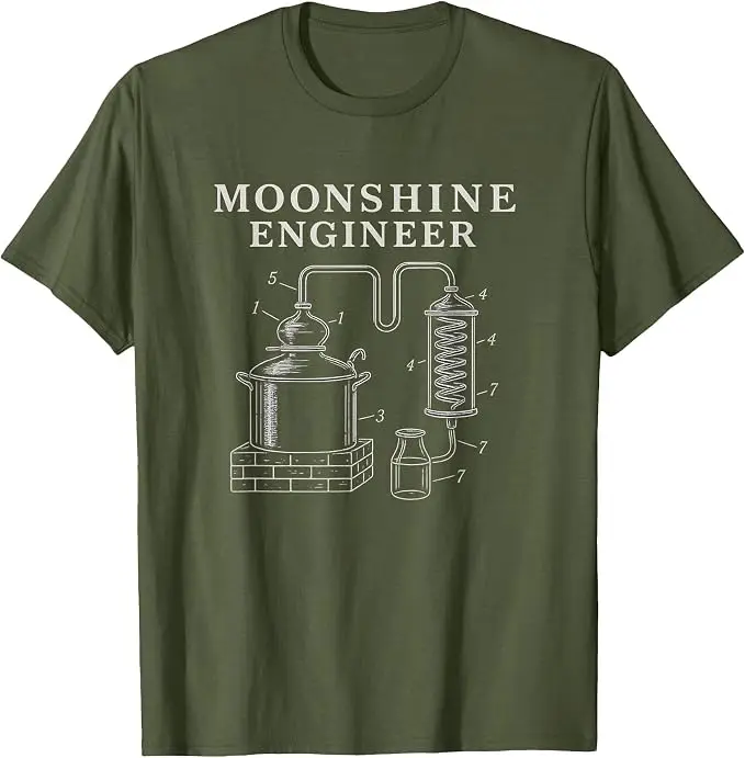 Patent Art Moonshine Engineer Drawing Print Moonshine T-Shirt Y2k Vintage Graphic Saying Tee Personalisierte Unisex-Kleidung Neuheit – Detail 7