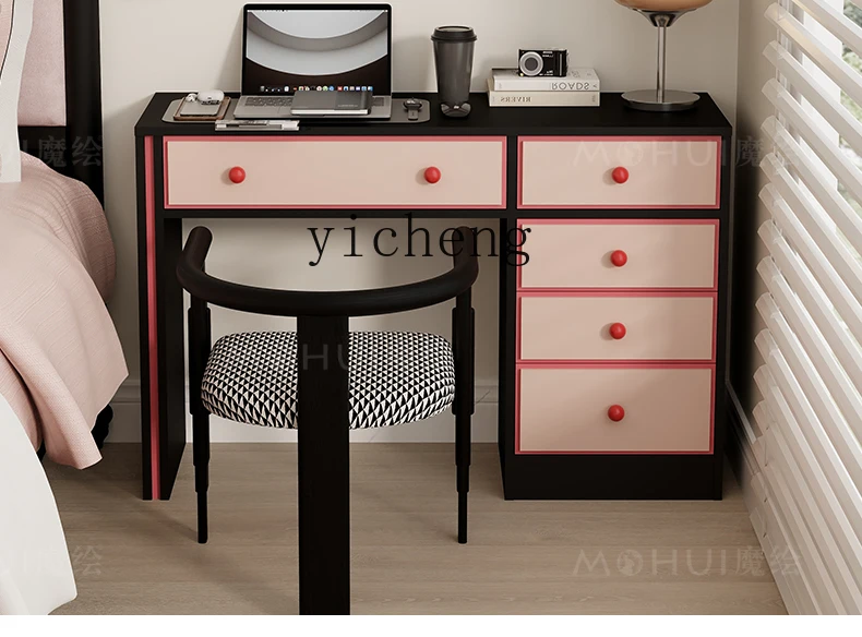 

ZZ bedroom dresser desk integrated small apartment color ribbon drawer table dopamine makeup table