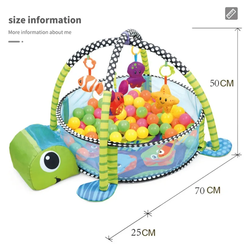 3-in-1Baby Fitness Mat-Equipped with 18 balls Cartoon Animal Crawling Rug with Ocean Ball Pool, Educational Play Activity Center