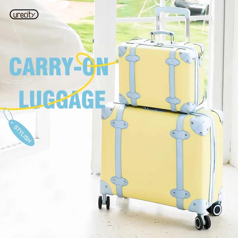 

Urecity Trolley Suitcases 2Pcs Retro Carry-On Luggage With Wheels Stylish Vintage Boarding Case Travelling Bags For Luggage