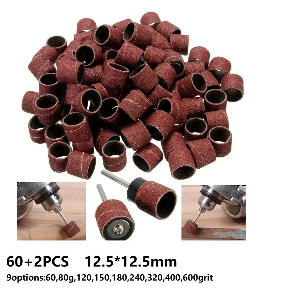 Kit tamburo abrasivo da 60 pezzi 60- 600 grana e 2 pezzi Set di mandrini per banda abrasiva da 1/2 "per utensili rotanti utensili abrasivi per lucidatura