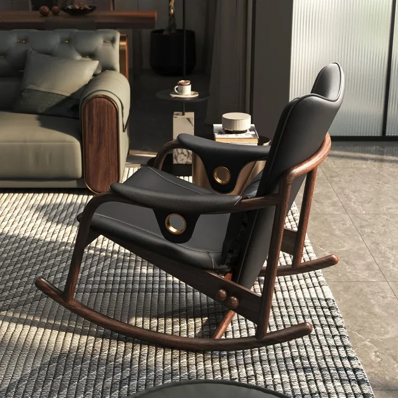 Medieval leather rocking chair, chief chair, retro casual sofa chair in the living room