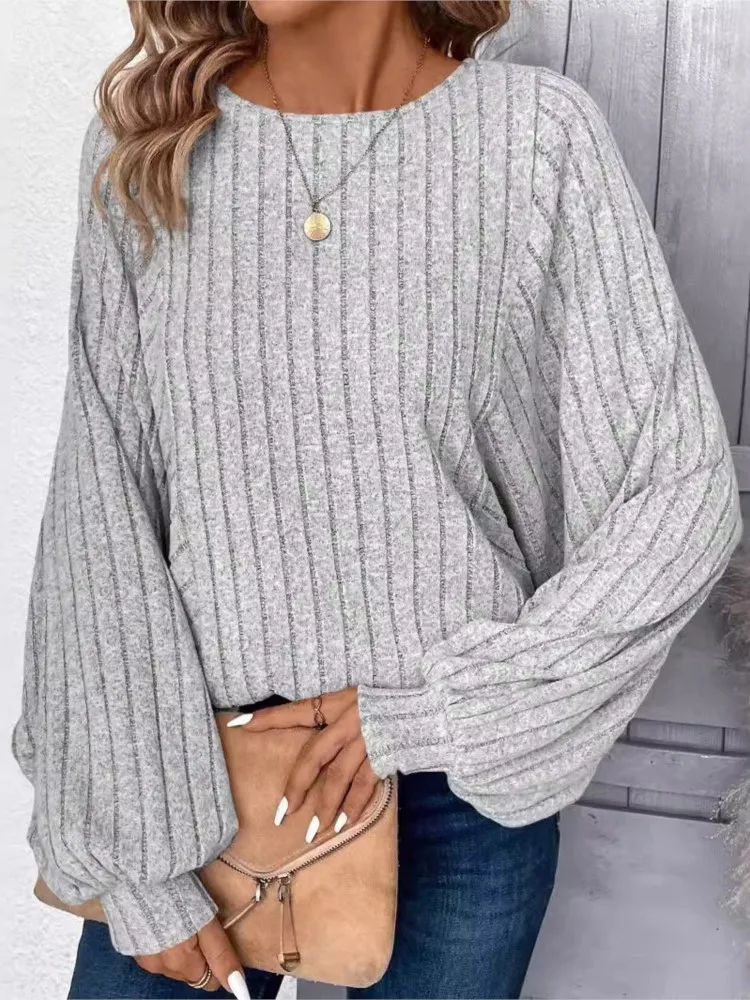 

Casual Solid Loose T Shirt For Women Fashion Long Sleeve O Neck Pullovers Tshirts Tops Lady Holiday Office Womens Clothing New