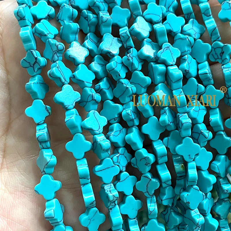 7-8MM Clover Shape Blue Howlite Turquoises Loose Four-leaf Flower Spacer Beads for Jewelry Making DIY Bracelets Accessories